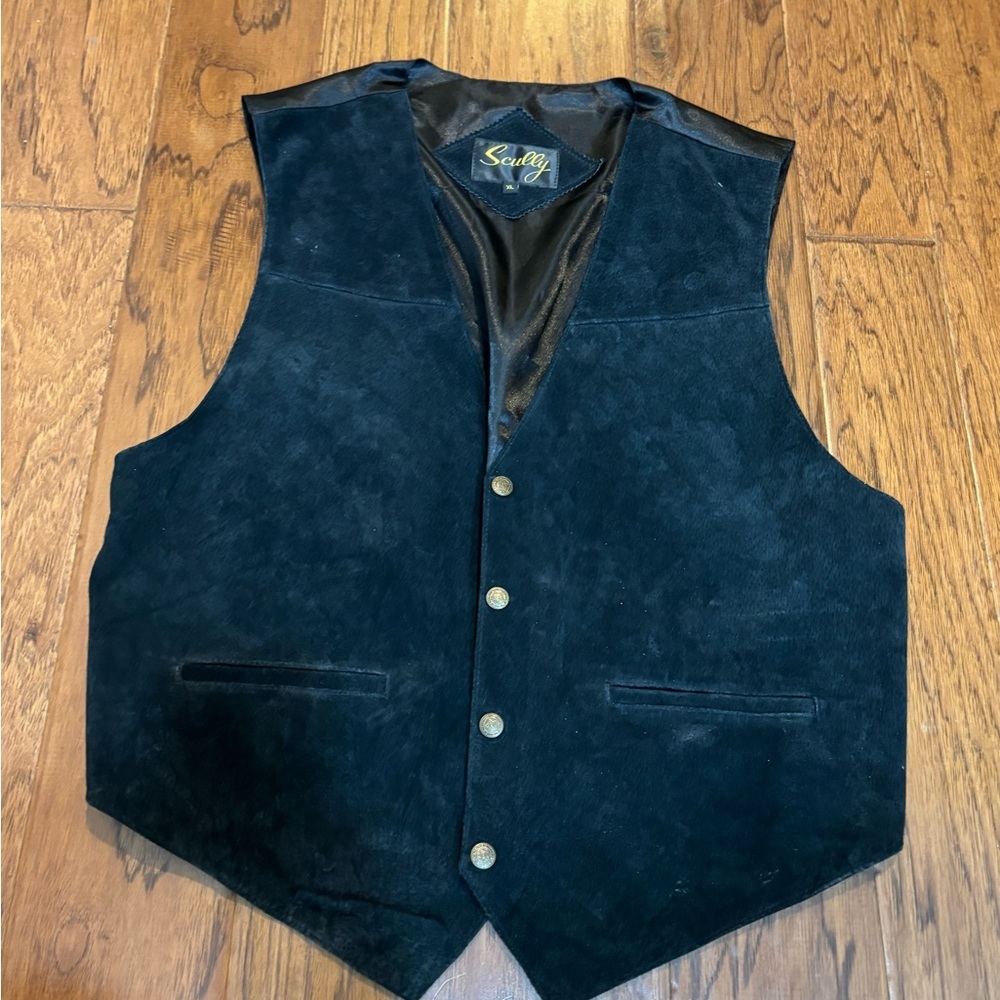 Scully Black Suede Leather Western Vest XL Cowboy Biker